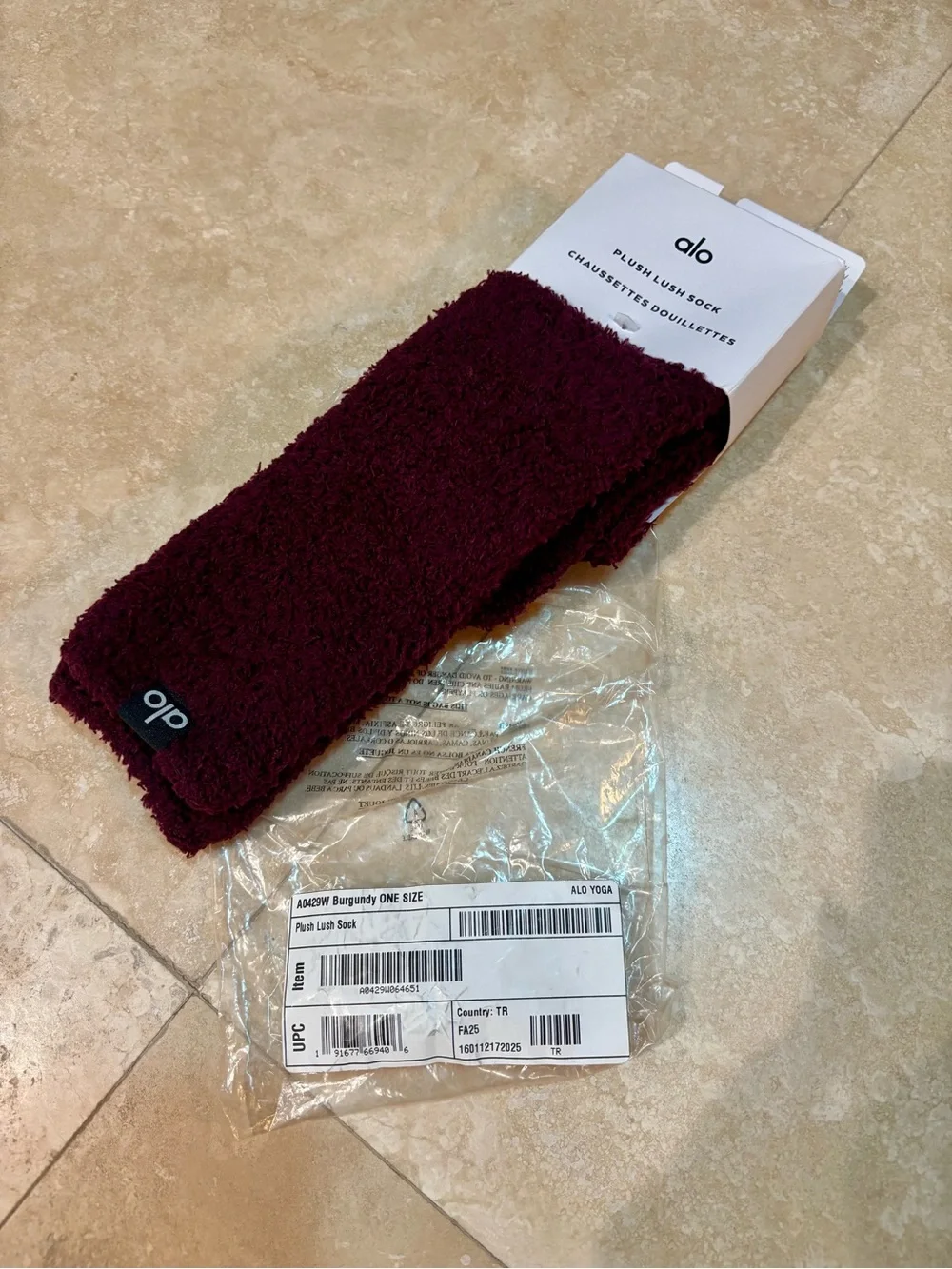ALO Yoga Plush Lush Sock - Burgundy NWT